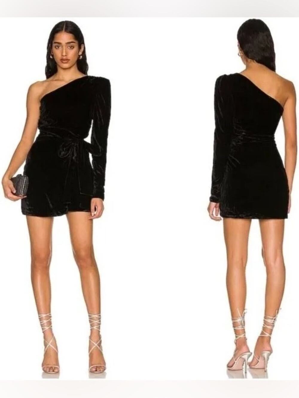 Revolve Lovers & Friends Rivoli Black Velvet One Sleeve Mini Dress Size Medium